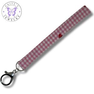 Handmade Silver Keychain with an Embroided Hearts Fabric